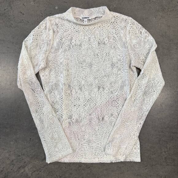 Vintage Y2K Express Lace Microsheer Mock Neck Longsleeve Women's Medium Blouse - Picture 1 of 6